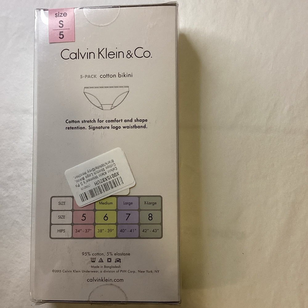 Calvin Klein New in box. Multicolor Cotton 5 Pack Bikini Set Sizes 5/S, 7/L, 8XL - Picture 3 of 5